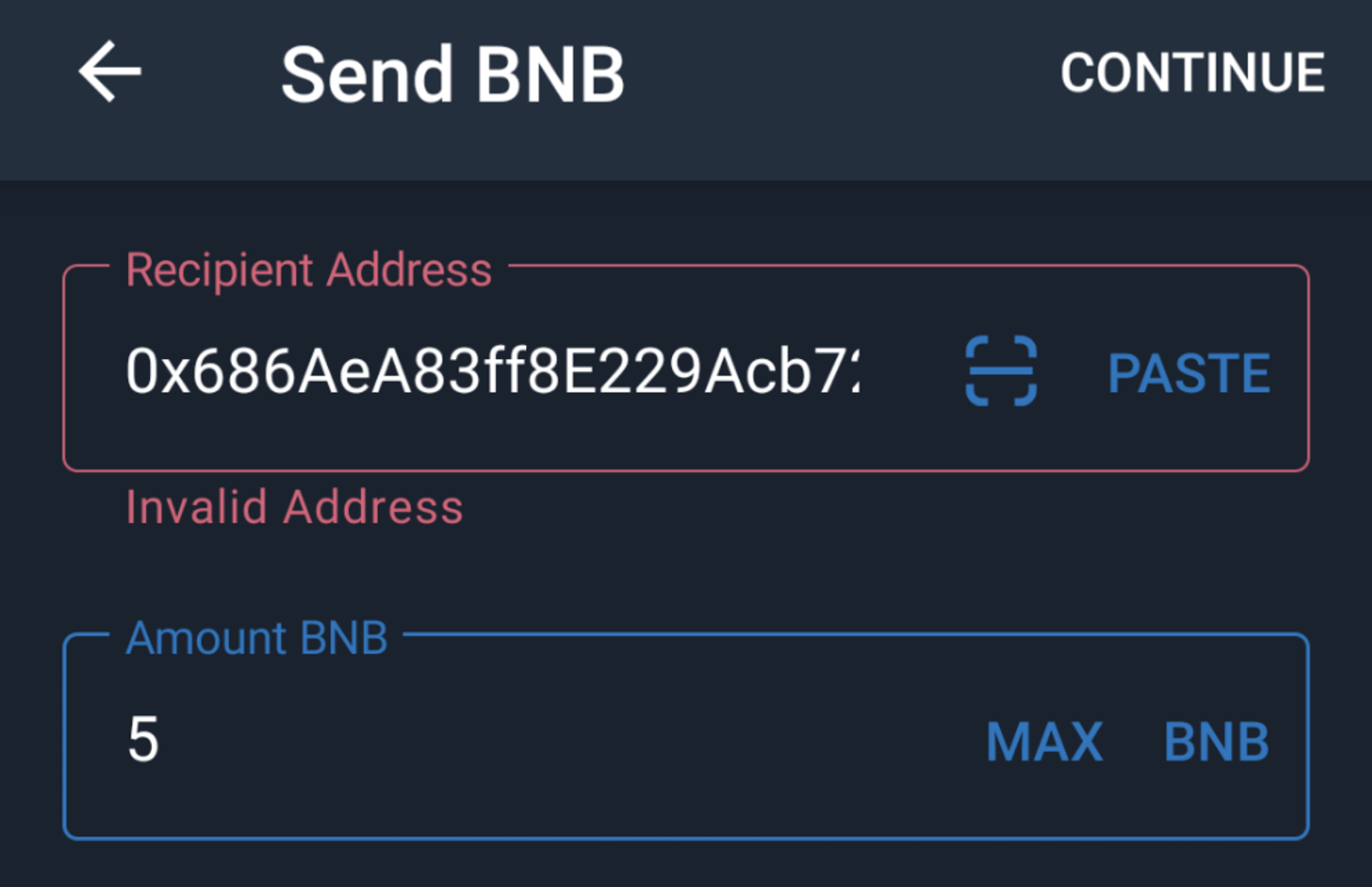 BNB to Smart Chain "invalid address" message - English ...