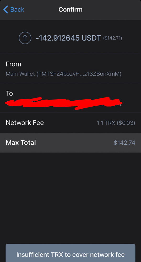 Insufficient TRX for network fee - English - Trust Wallet