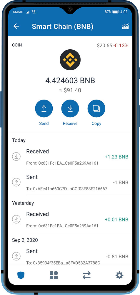 can i send bnb from crypto com to trust wallet