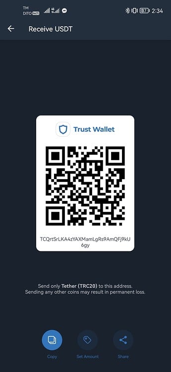 Usdt trc 20 no Recieved wallet - English - Trust Wallet