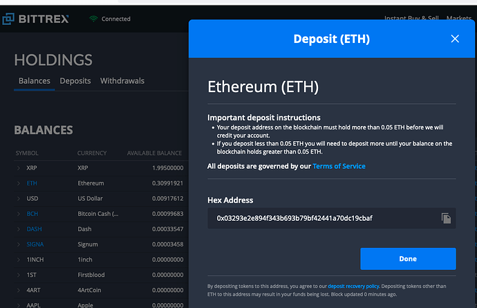 ETH receive address_Bittrex