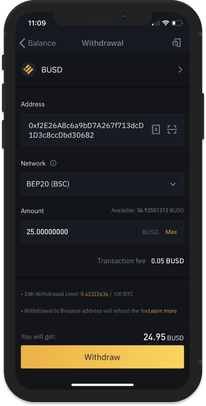 sending bnb to trust wallet from crypto.com