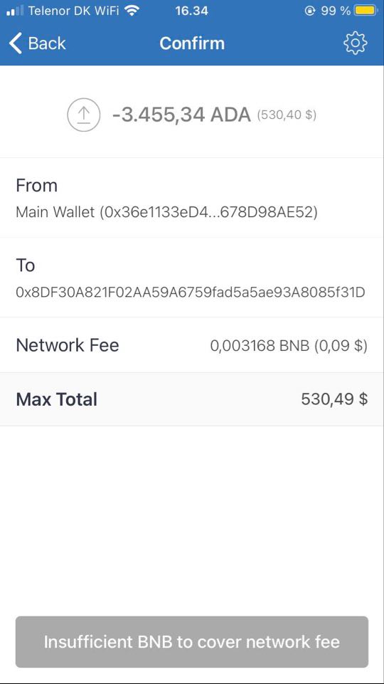 trust wallet network fee