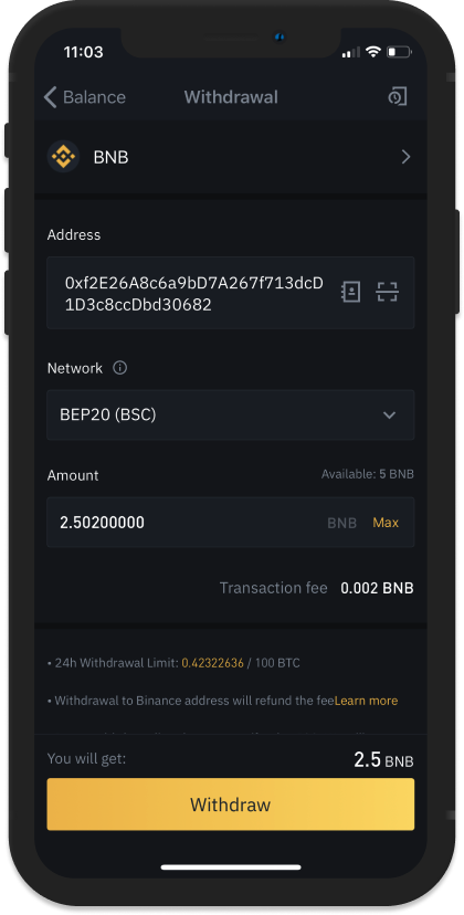 Withdraw eth from binance to trust wallet network