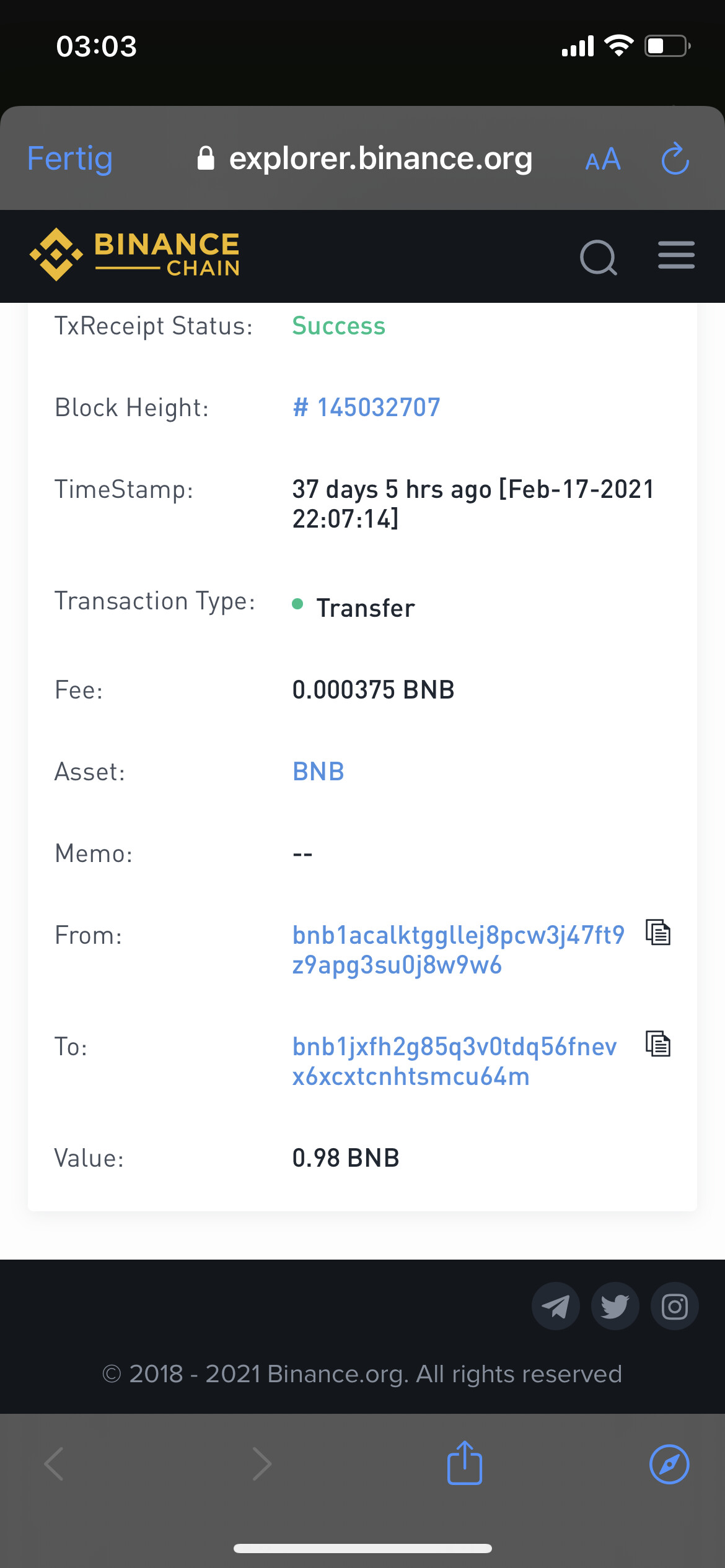 BNB sent from Trust Wallet to Binance, can't find it ...