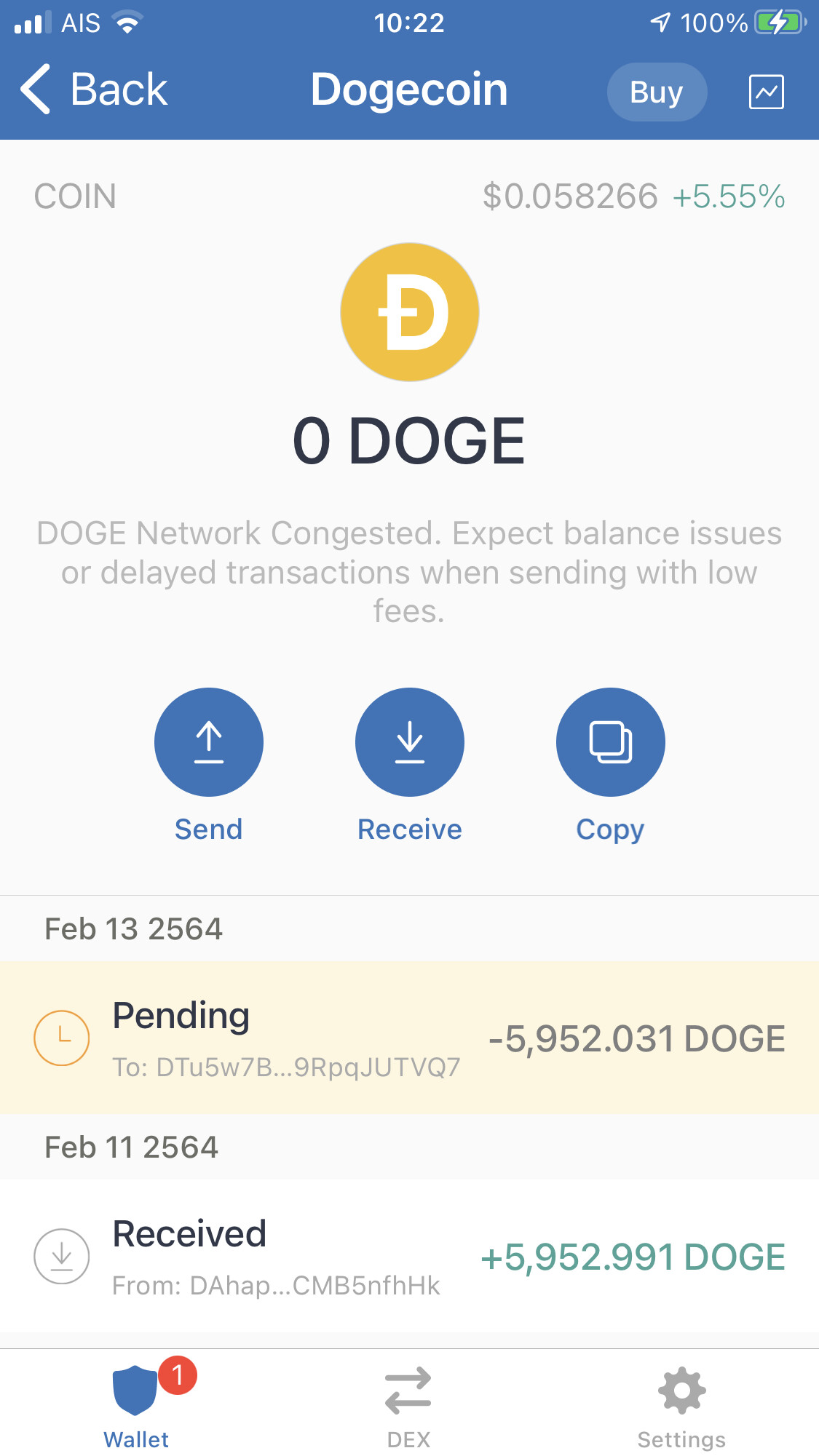dogecoin pending transaction