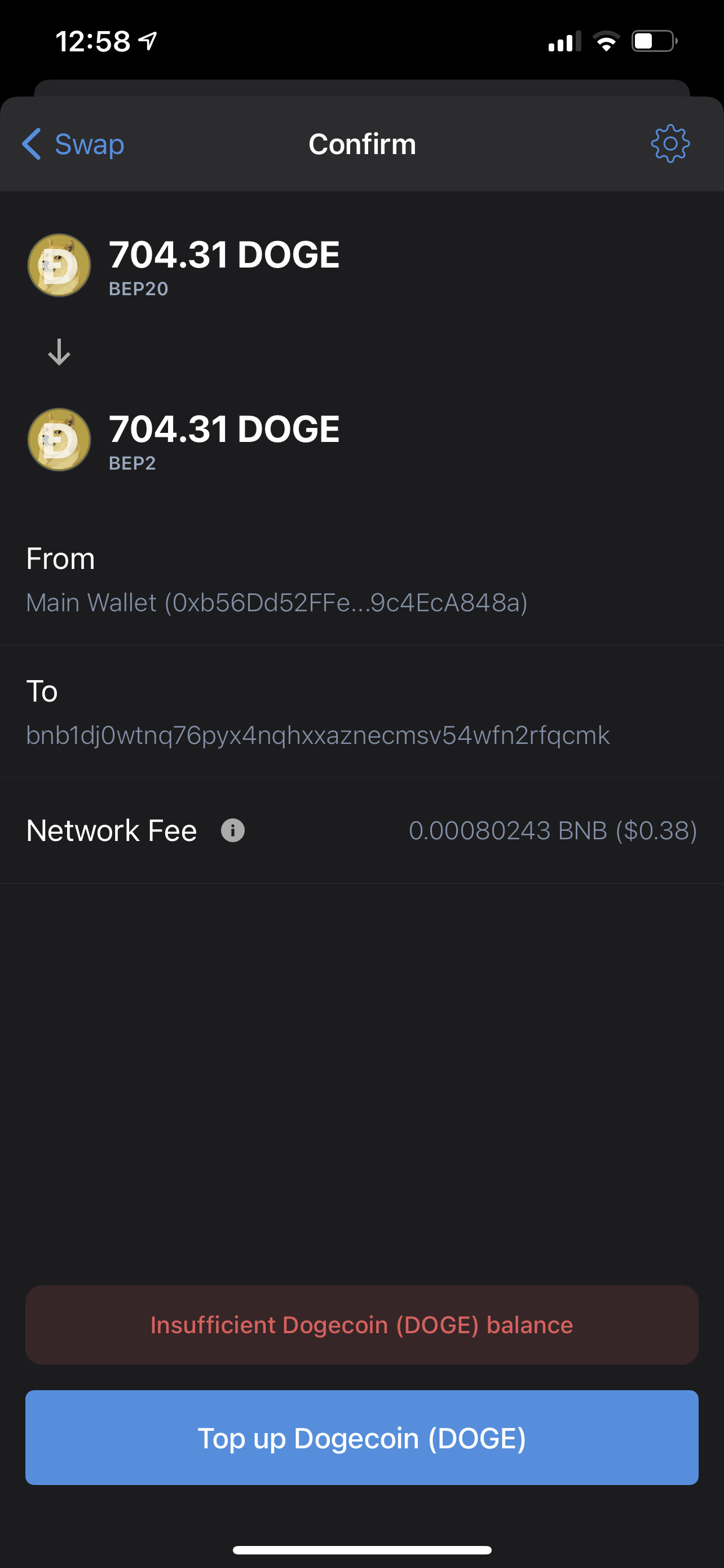I have 1500 doge bep20 doge that won’t let me trade with ...